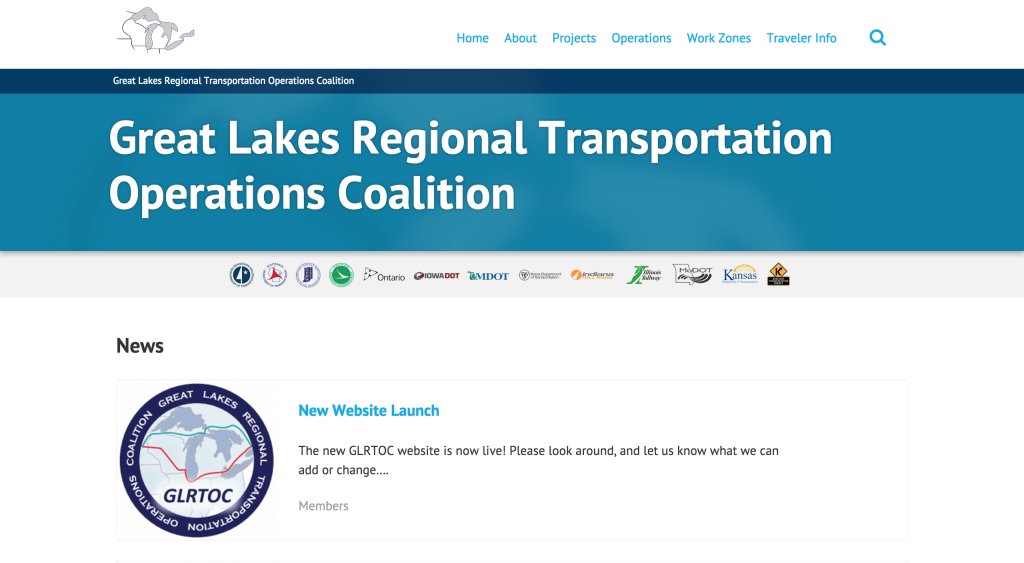 Great Lakes Regional Transportation & Operations Coalition Website screenshot